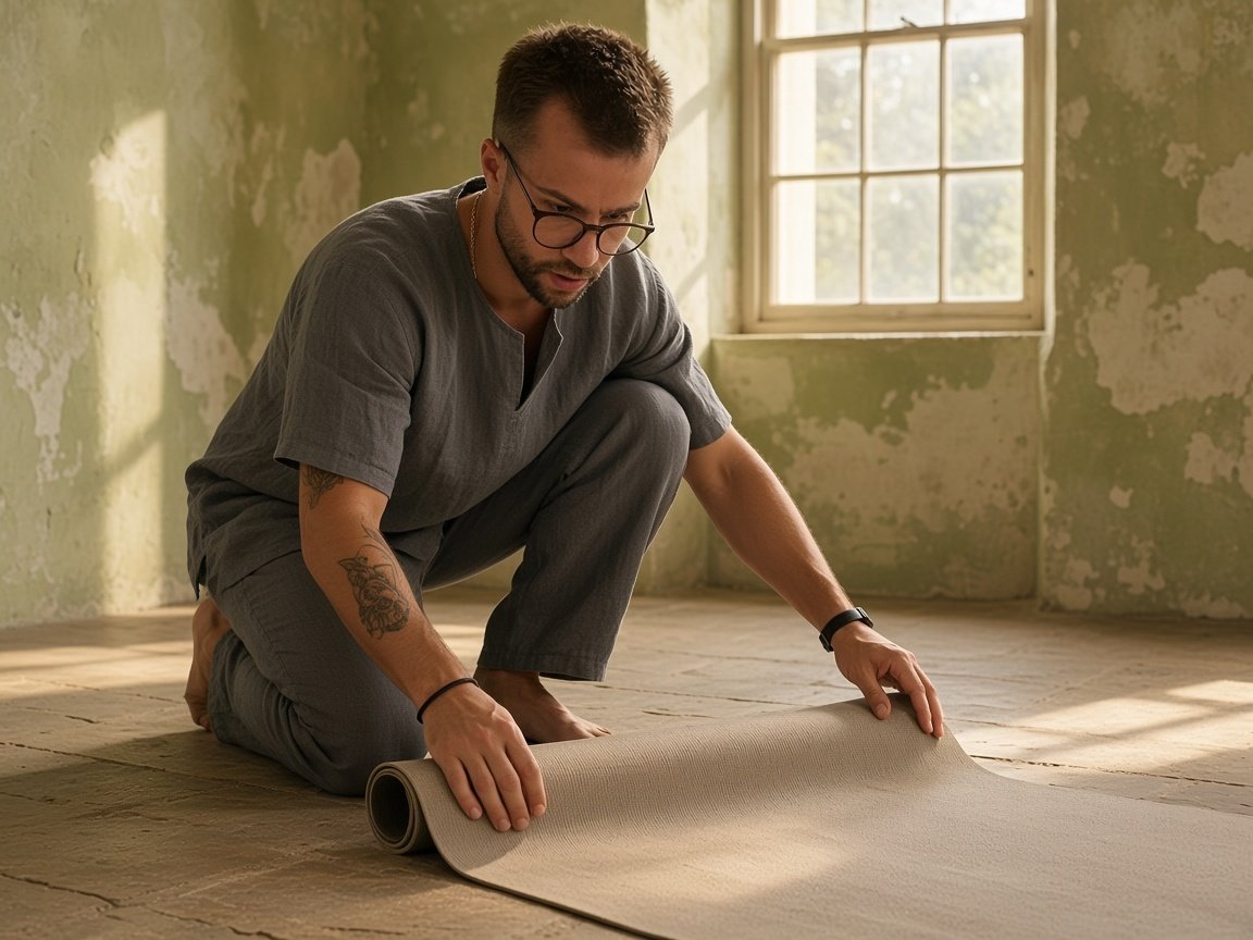 Flo rolling out a linen mat